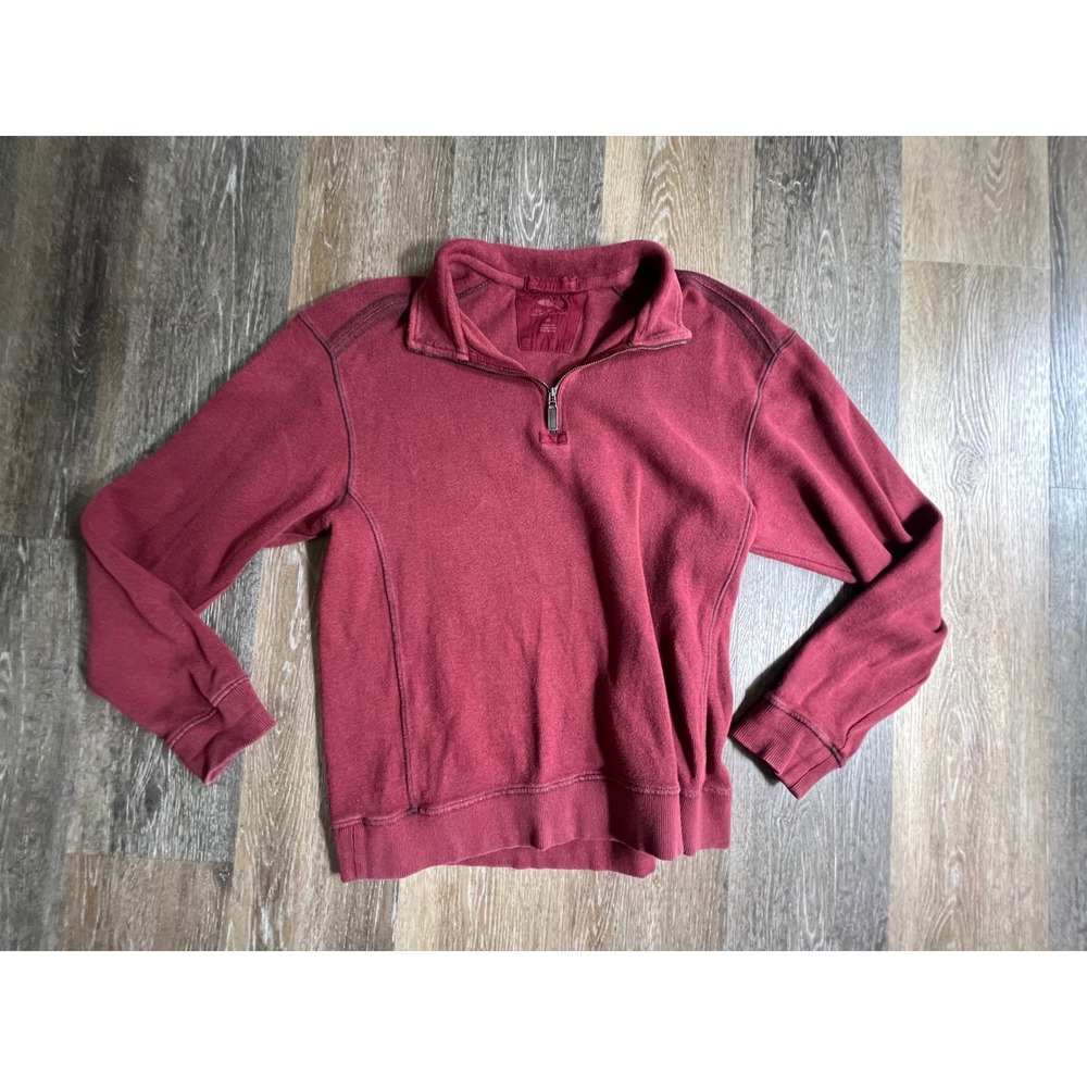 Bob Timberlake Quarter Zip Pullover Mens Medium Red‎ Maroon Ribbed Trim Casual